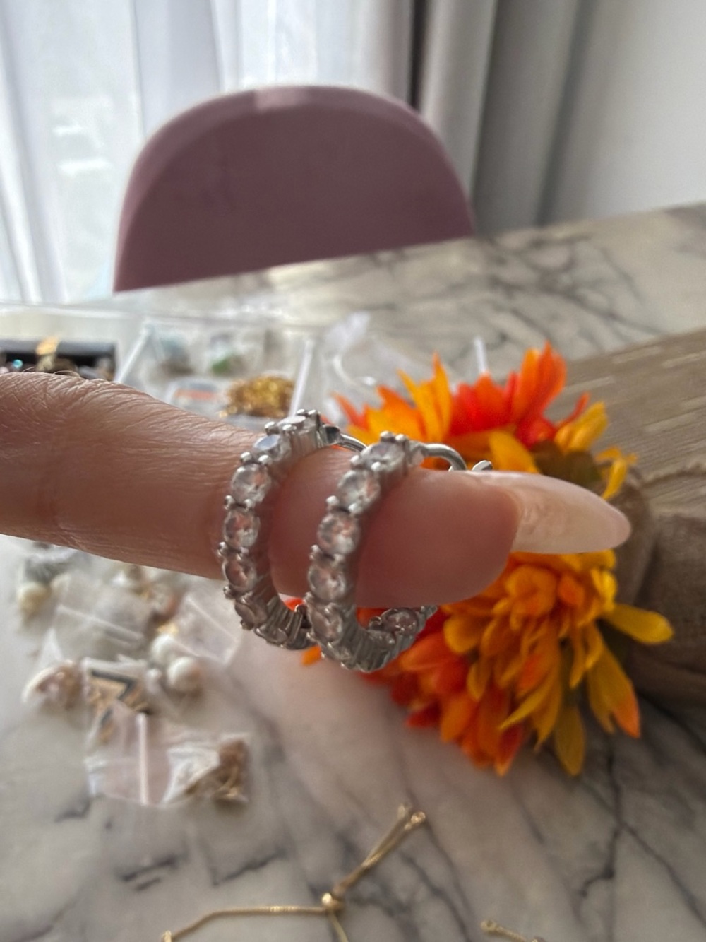 Silver Crystal Hoop Earrings - Elegant Women Jewelry